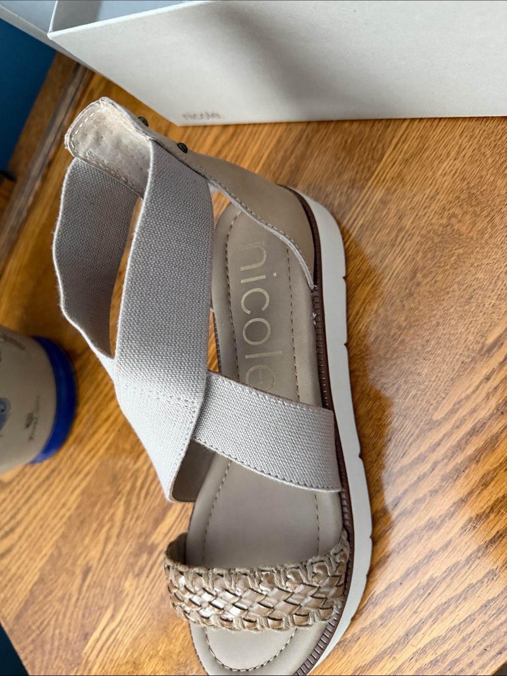 NWT Nicole Neutral Beige Platform Sandals with Braided Toe Strap - Picture 2 of 5